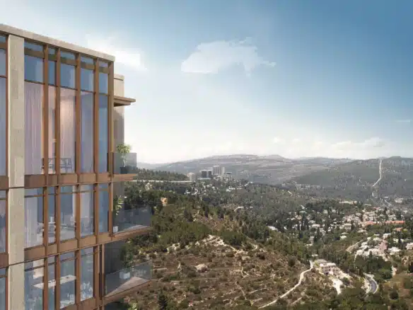 Beautiful architectural render of a luxury property in Jerusalem overlooking green hills